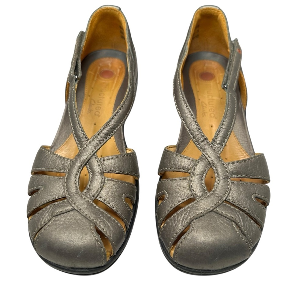 Clarks Un Structured Semi-Open Toed Pebbled Leath… - image 4